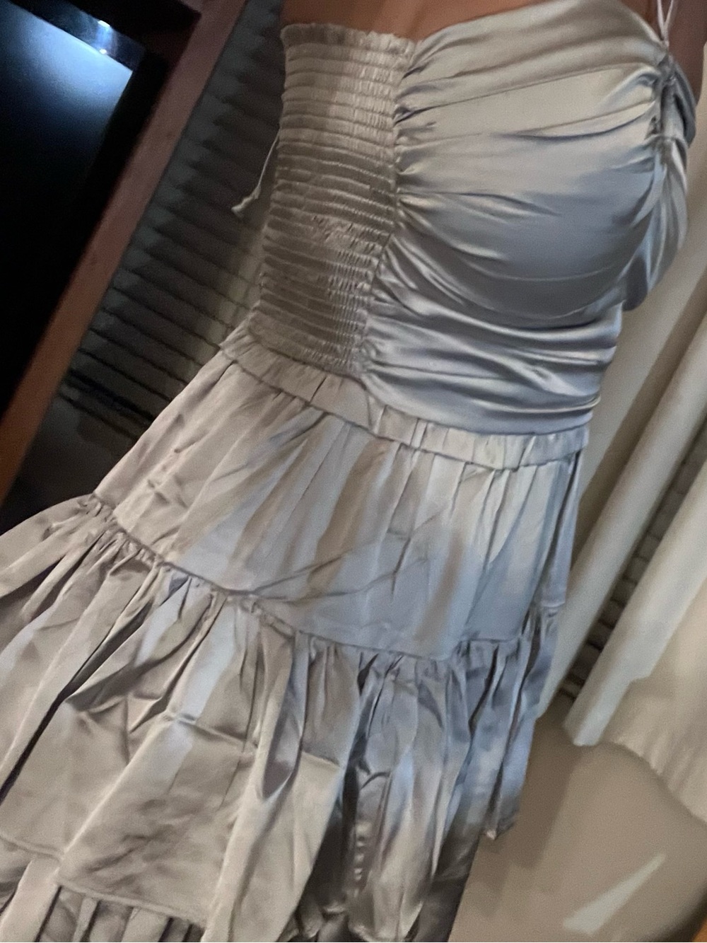 New Maronie Women’s Silver Tiered Ruffle Skirt Halter Dress